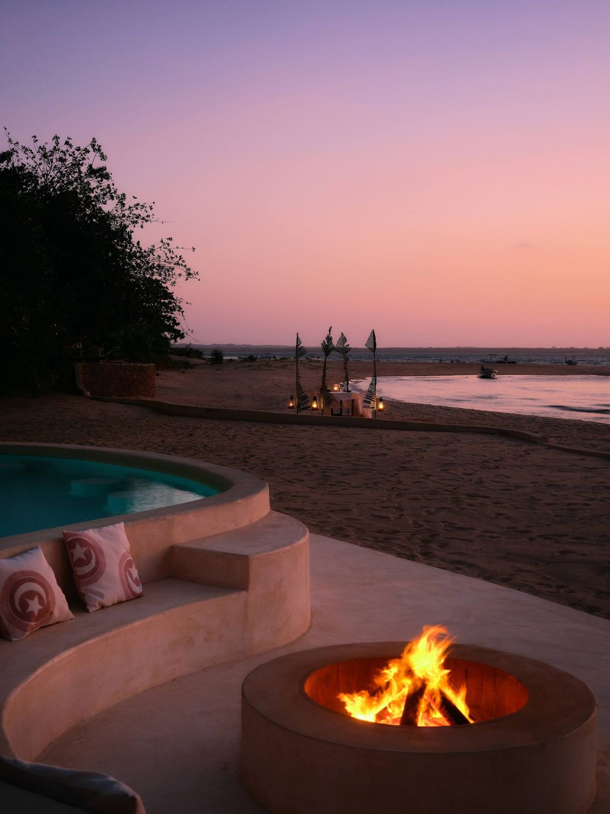 Fire pit under a full moon
