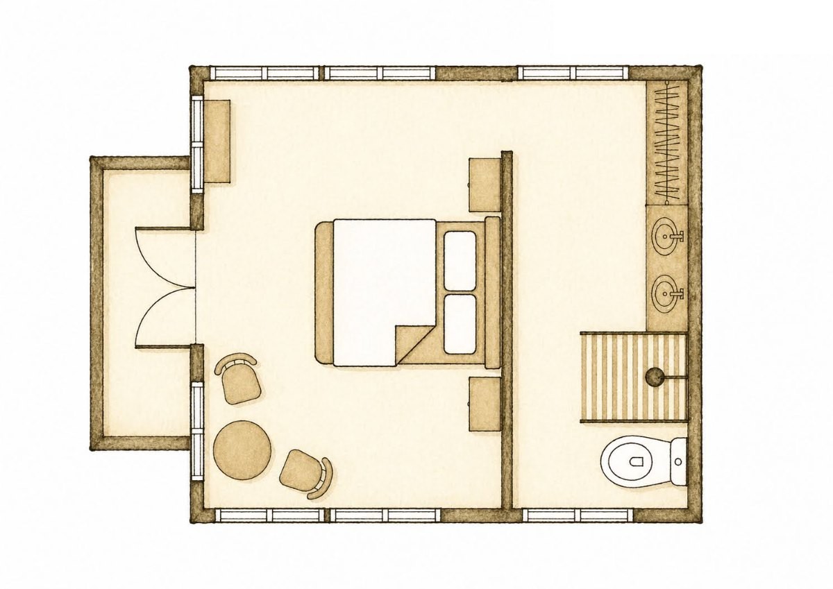 Aloha cabana floor plan — all on one level